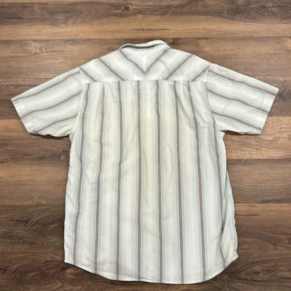 The North Face Mens Short Sleeve Button Up Shirt Striped green/gray w/pocket